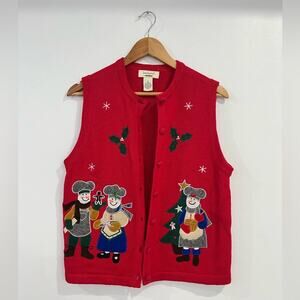 VIntage Red Ugly Sweater Vest Christmas Small Holiday Snowman Holly Baking